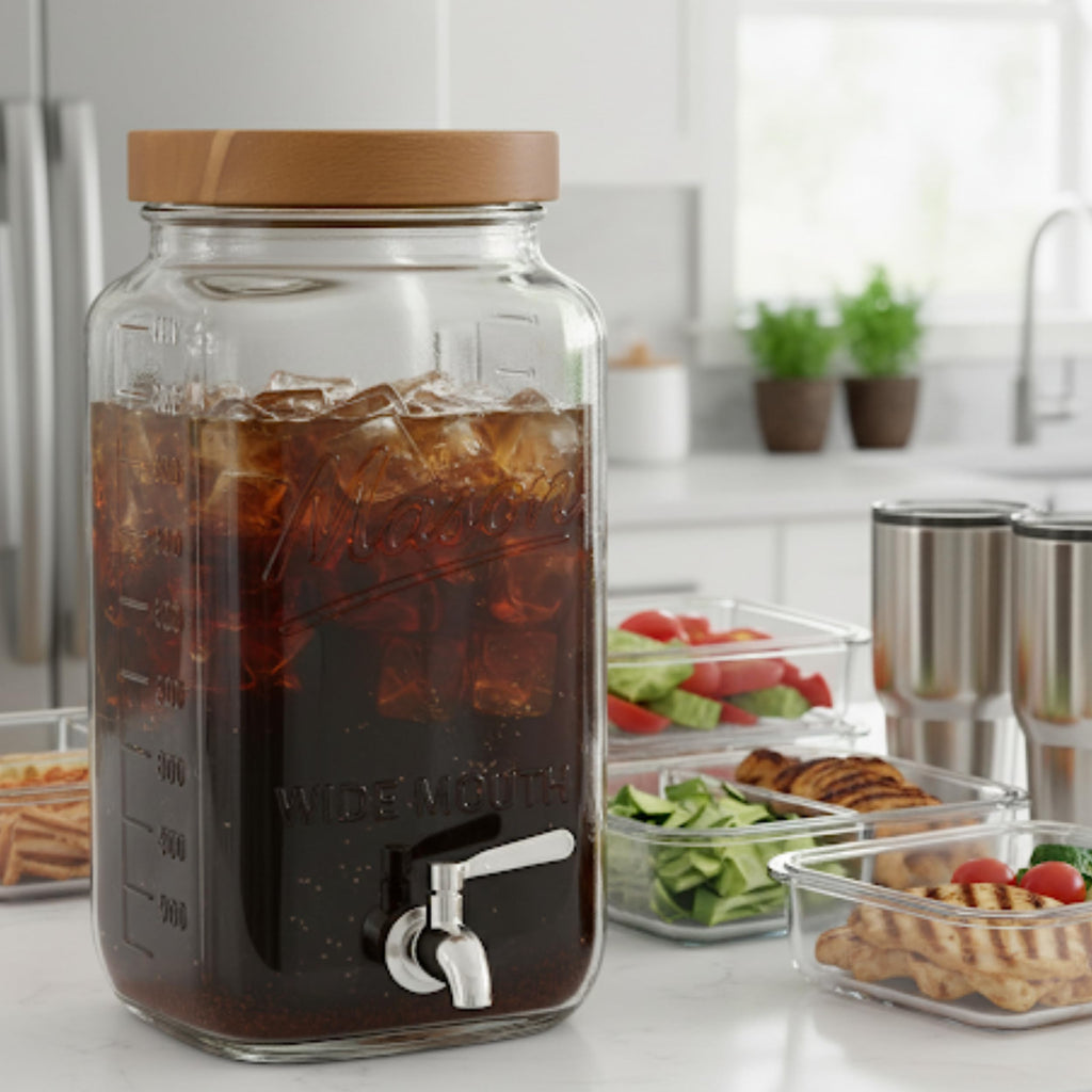 2 Gallon Glass Beverage Dispenser with Wooden Lid A3311