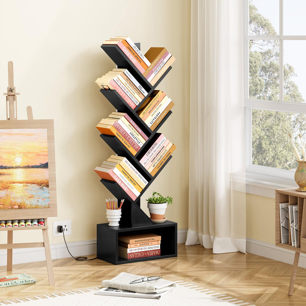 6 Tier Tree Bookshelf with Drawer and LED Lights W245057