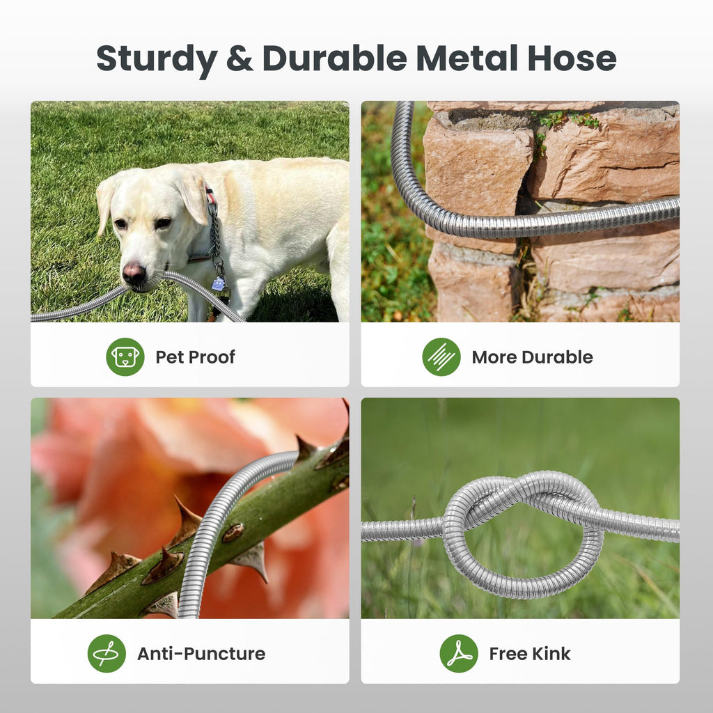 100ft Stainless Steel Garden Hose with Spray Nozzle E28465