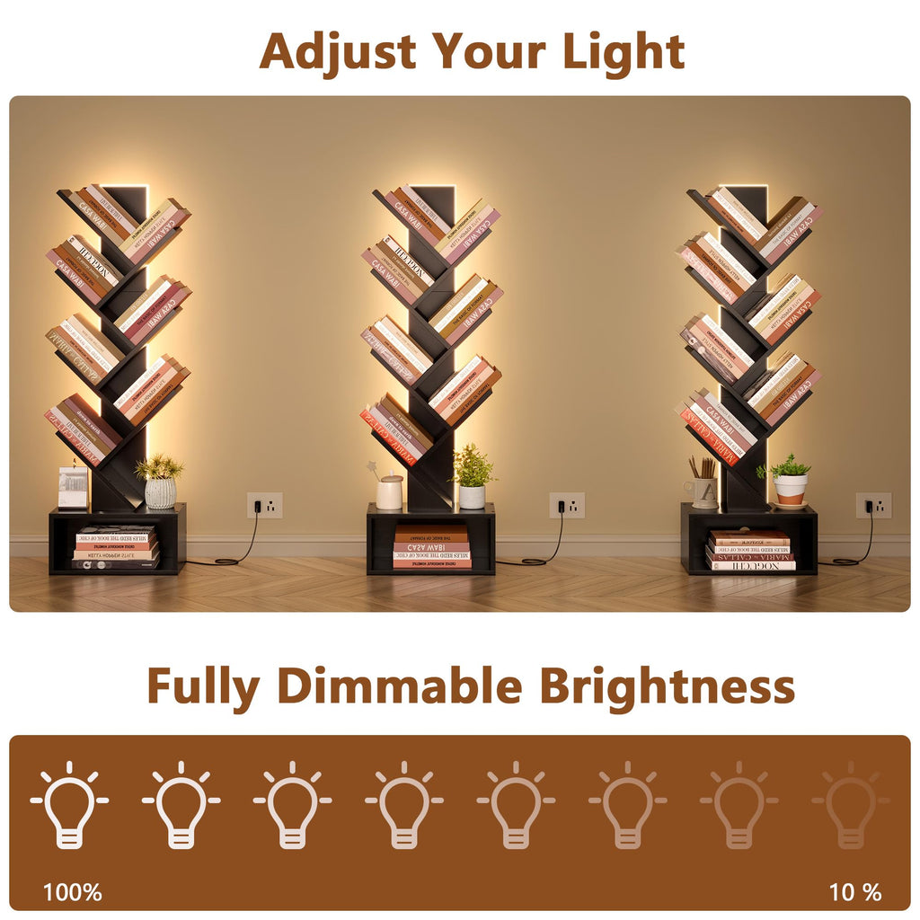 6 Tier Tree Bookshelf with Drawer and LED Lights W245057
