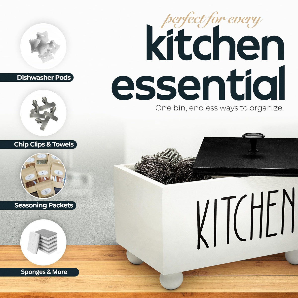 Solid Wood Kitchen Storage Bin with Lid Y403