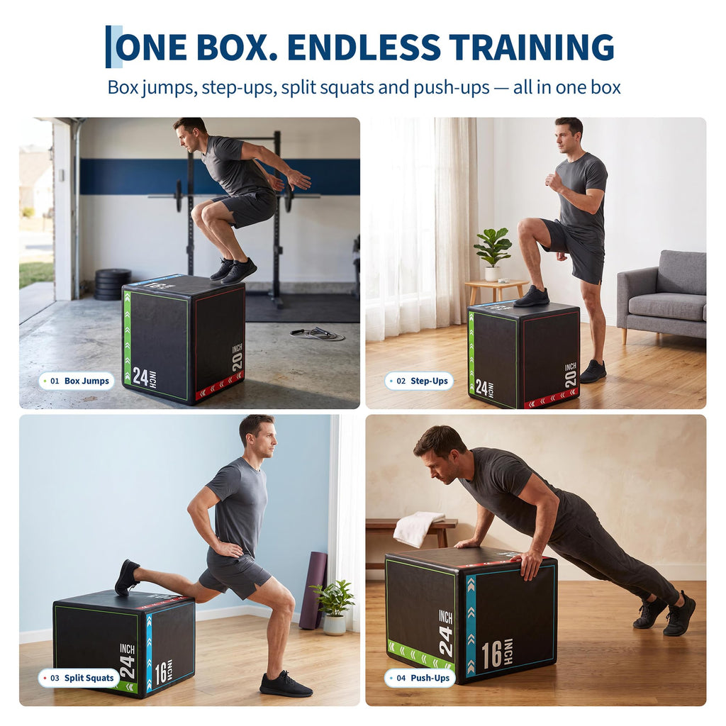 3 in 1 Plyometric Jump Box with Non-Slip Surface W828