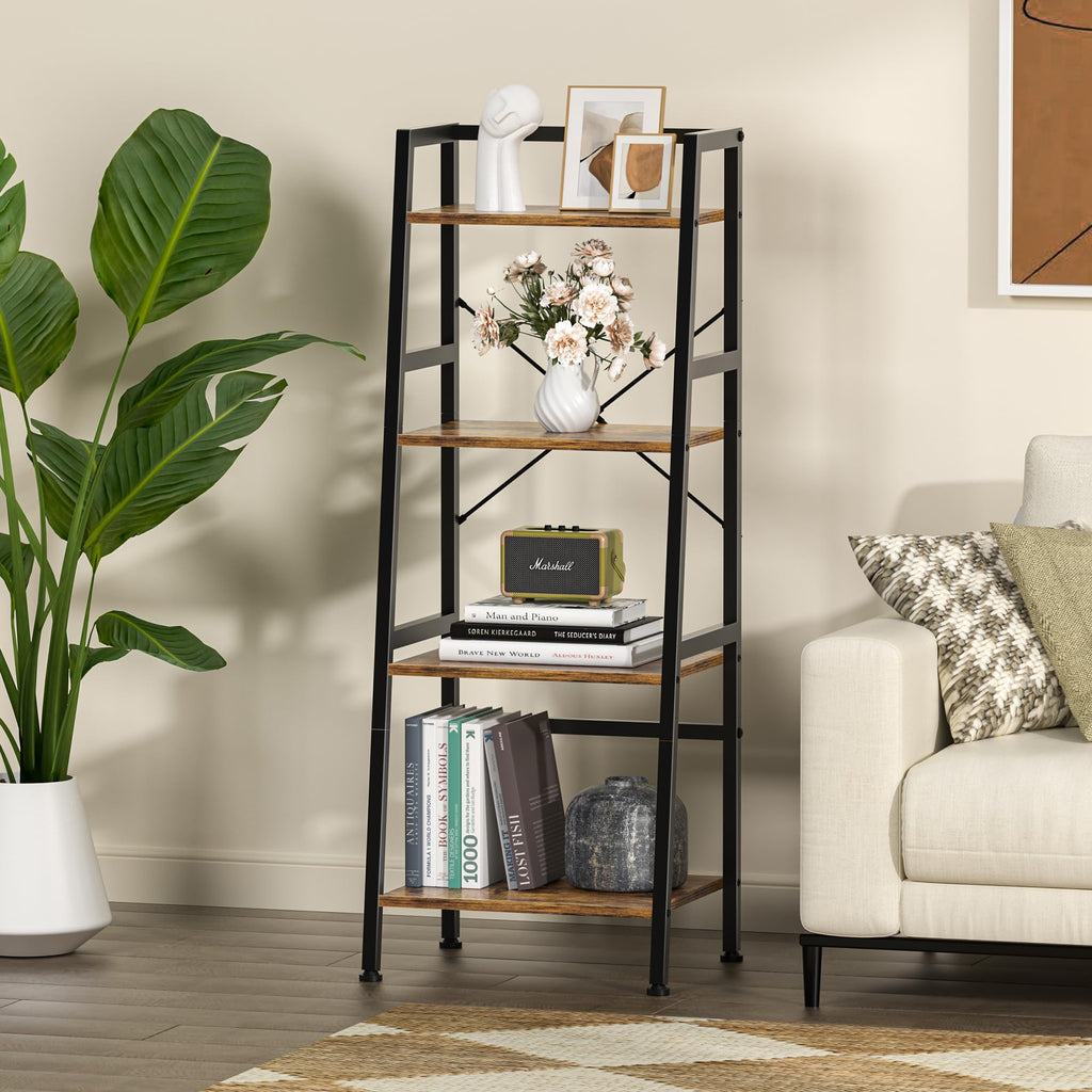 4-Tier Industrial Bookshelf with Steel Frame Y358