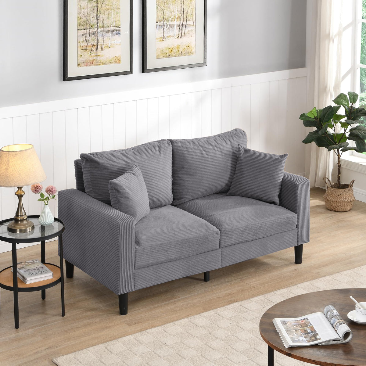 Light Gray Upholstered Loveseat Sofa E608