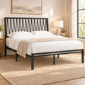 Black Metal Queen Bed Frame with Geometric Headboard Q760