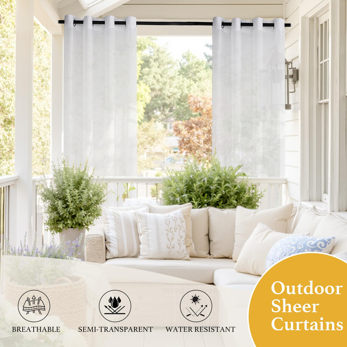 Waterproof Semi-Sheer Outdoor Curtains T373110