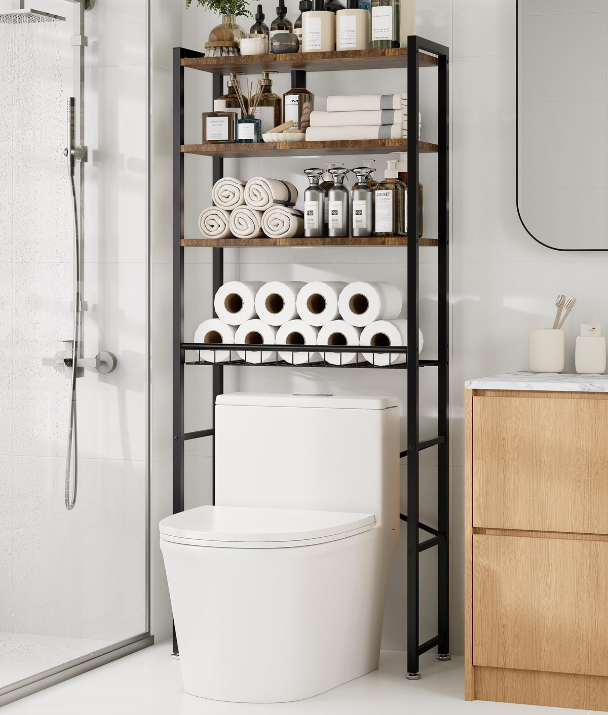 Brown 4-Tier Over-the-Toilet Storage Rack B813317