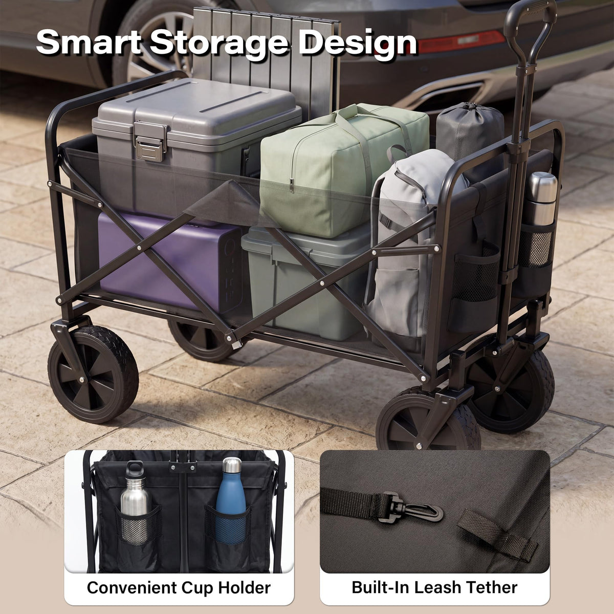 Large Dog Wagon Cart with Canopy, All-Terrain Wheels, Ramp Tailgate O33450