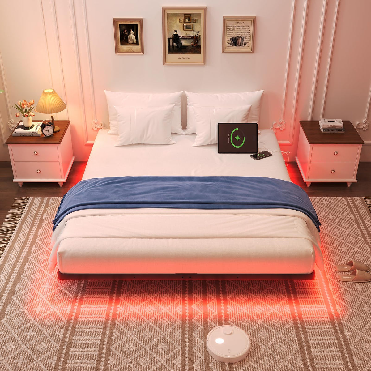 Full Size Metal Floating Bed Frame with LED Lights X495541