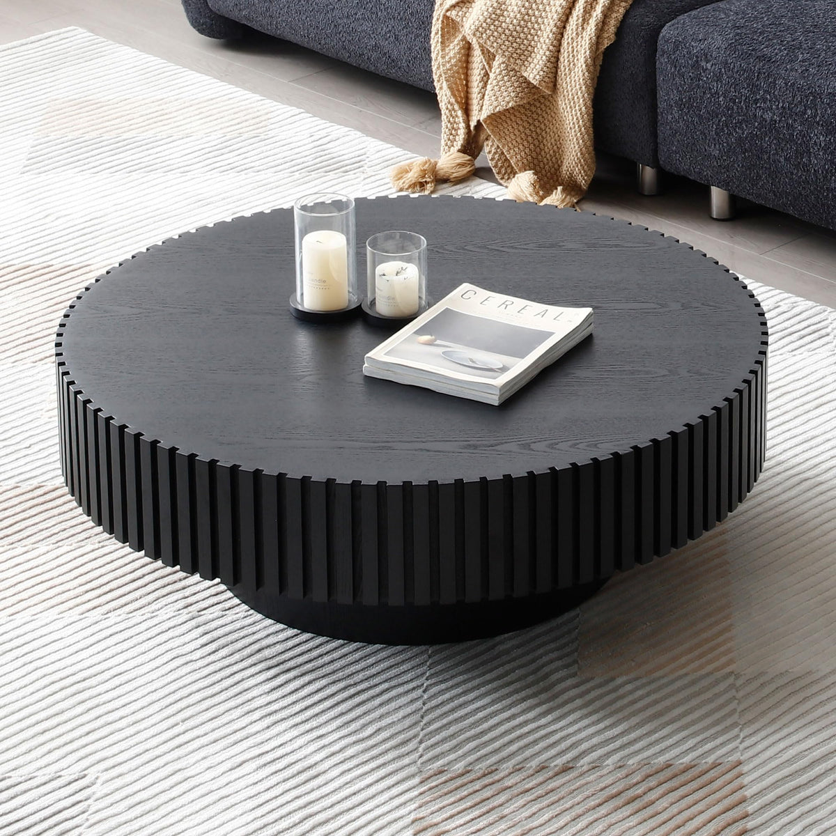 Matt Black Round Nesting Wood Coffee Table S596173
