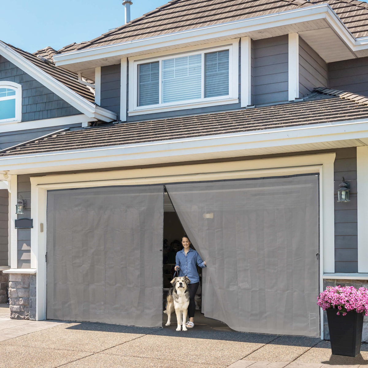 Magnetic Garage Door Screen 16x7 ft Fiberglass Mesh N581853