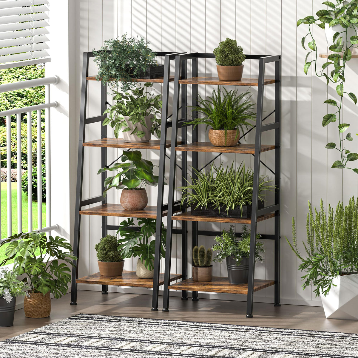4-Tier Industrial Bookshelf with Steel Frame Y358