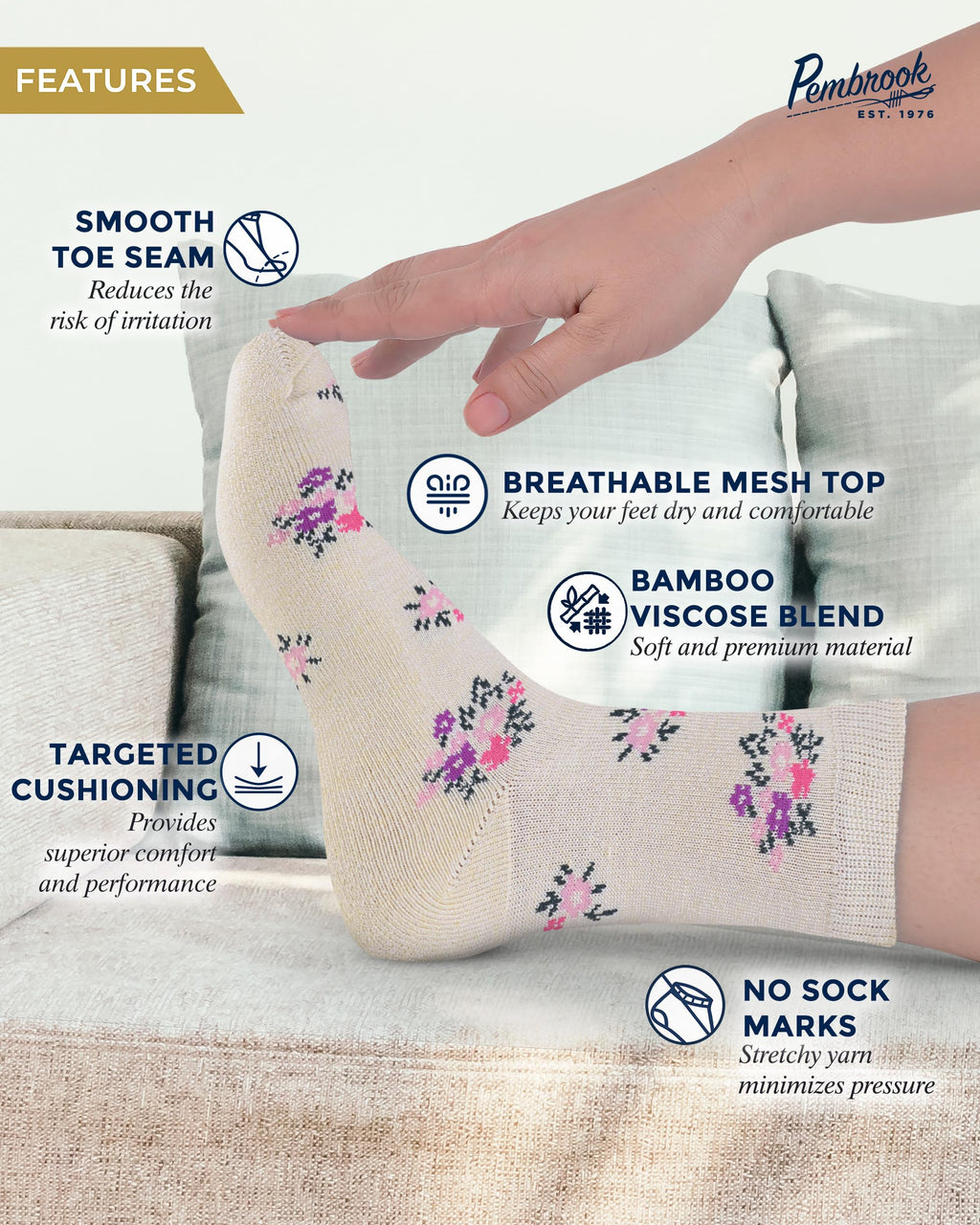 Breathable Bamboo Viscose Ankle Diabetic Socks 4 Pairs W67363