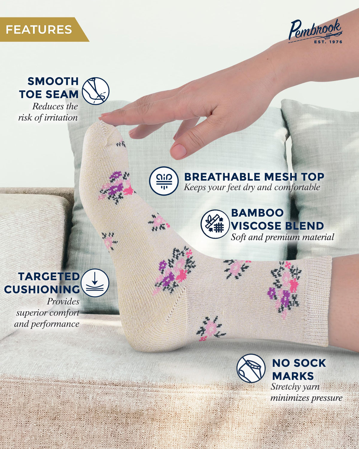 Breathable Bamboo Viscose Ankle Diabetic Socks 4 Pairs W67363