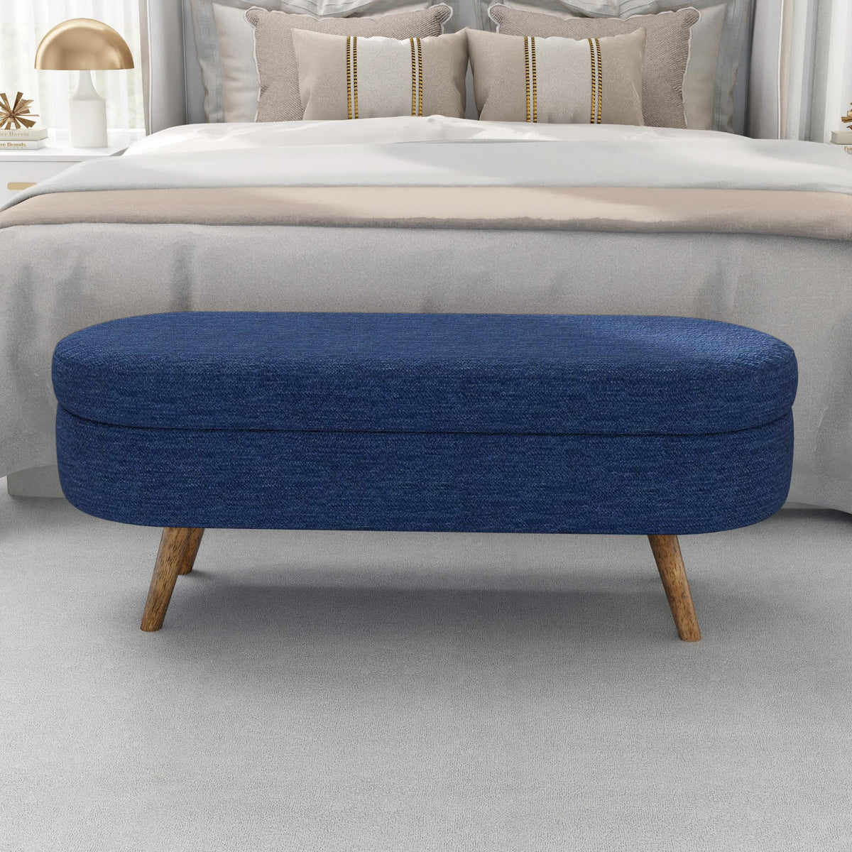 Oval Storage Bench with Rubber Wood Legs D258491