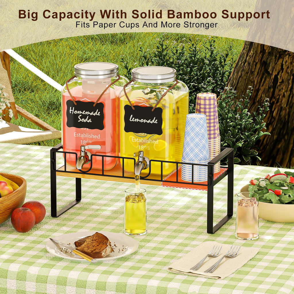 2 Pack 1 Gallon Glass Beverage Dispenser with Spigot and Ice Core Y7860