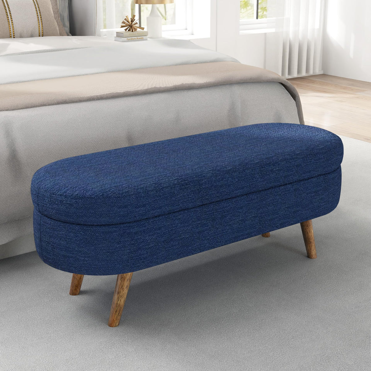 Oval Storage Bench with Rubber Wood Legs D258491