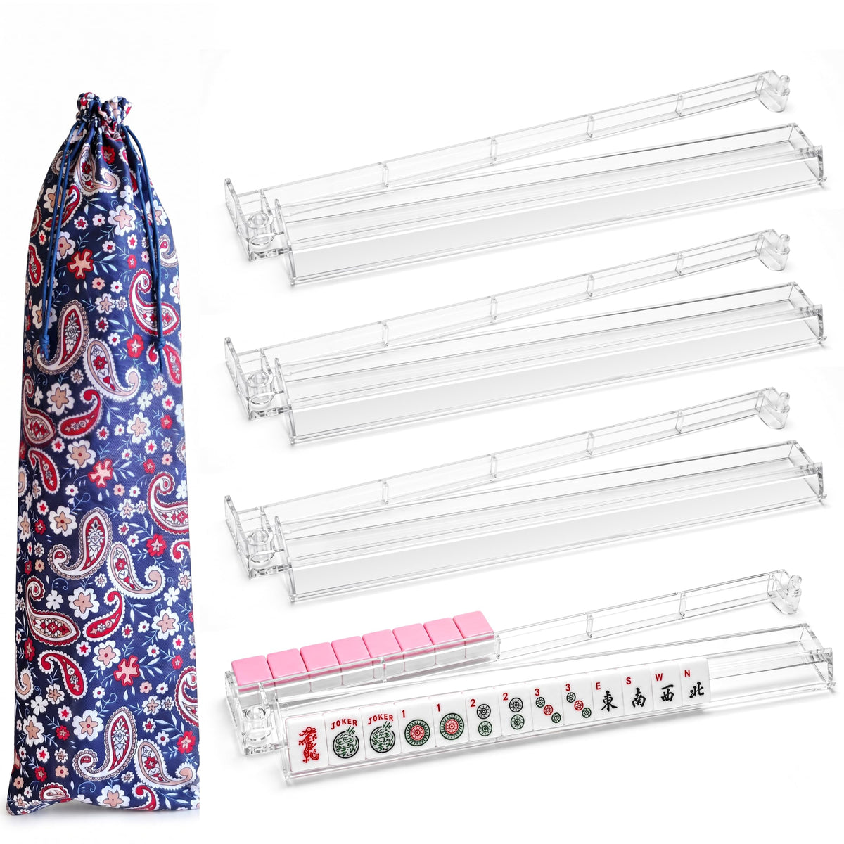 Clear Mahjong Racks with Pushers, 4-Pack M1427