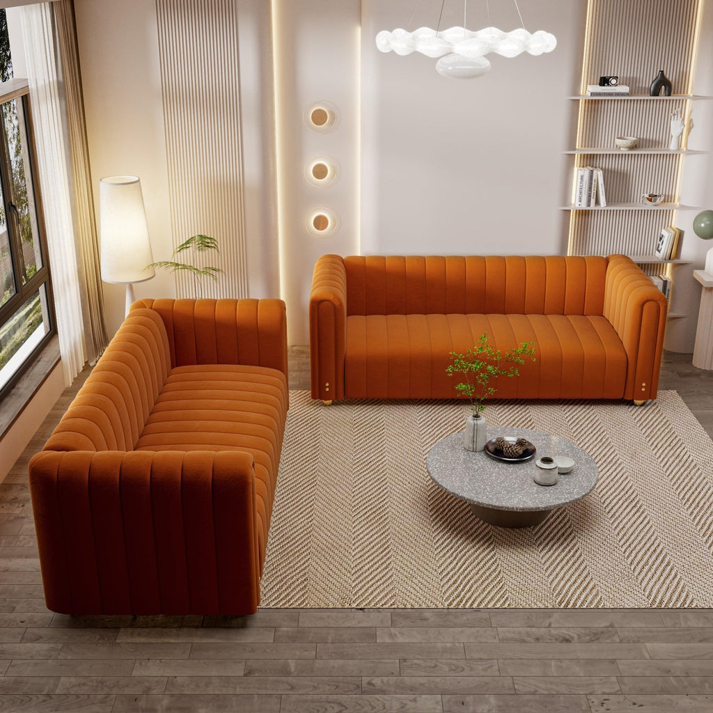 Velvet Sofa Set with Gold Metal Legs Z89850