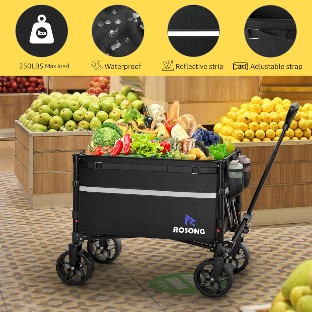 Collapsible Heavy Duty Wagon Cart with Wheels 120L Black A198